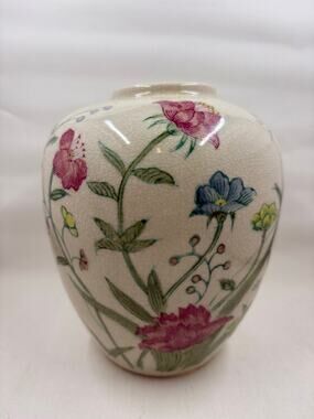 Vtg Andrea by Sadek Crackle Glaze Ginger Jar w/o Lid – Hand Painted Porcelain